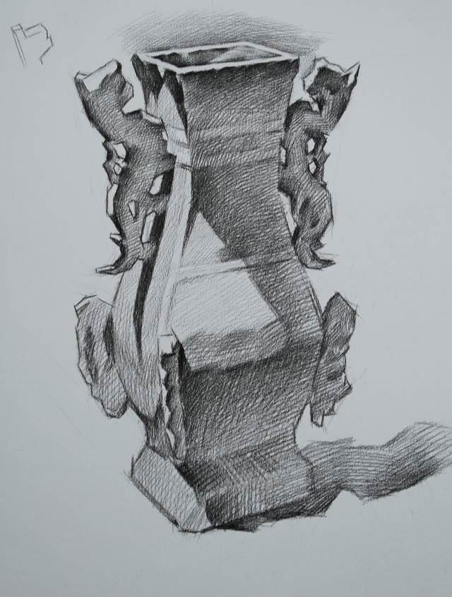 虎耳花瓶静物素描步骤讲解教程