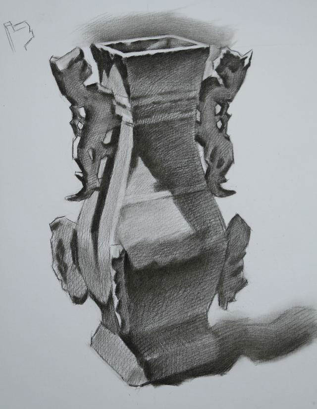 虎耳花瓶静物素描步骤讲解教程