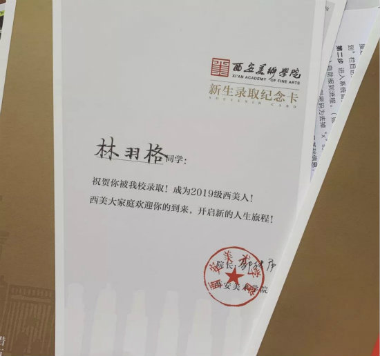 林羽格同学被西安美术学院录取