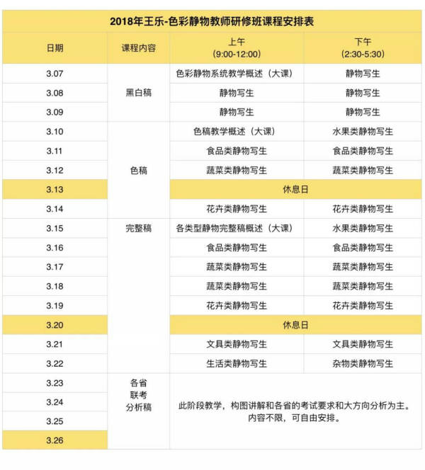 王乐色彩教师研修班课程安排