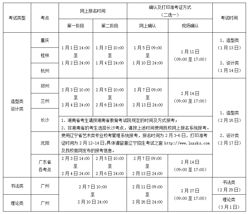 广美校考报名时间