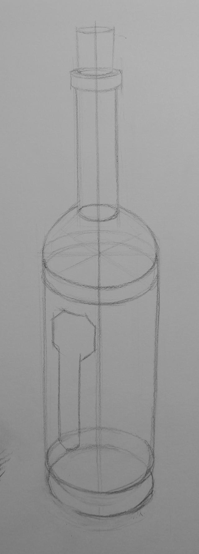 红酒瓶素描画法步骤1