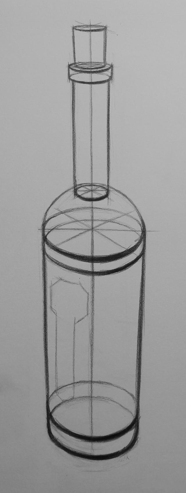 红酒瓶素描画法步骤2