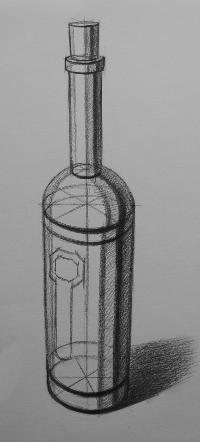 红酒瓶素描画法步骤3