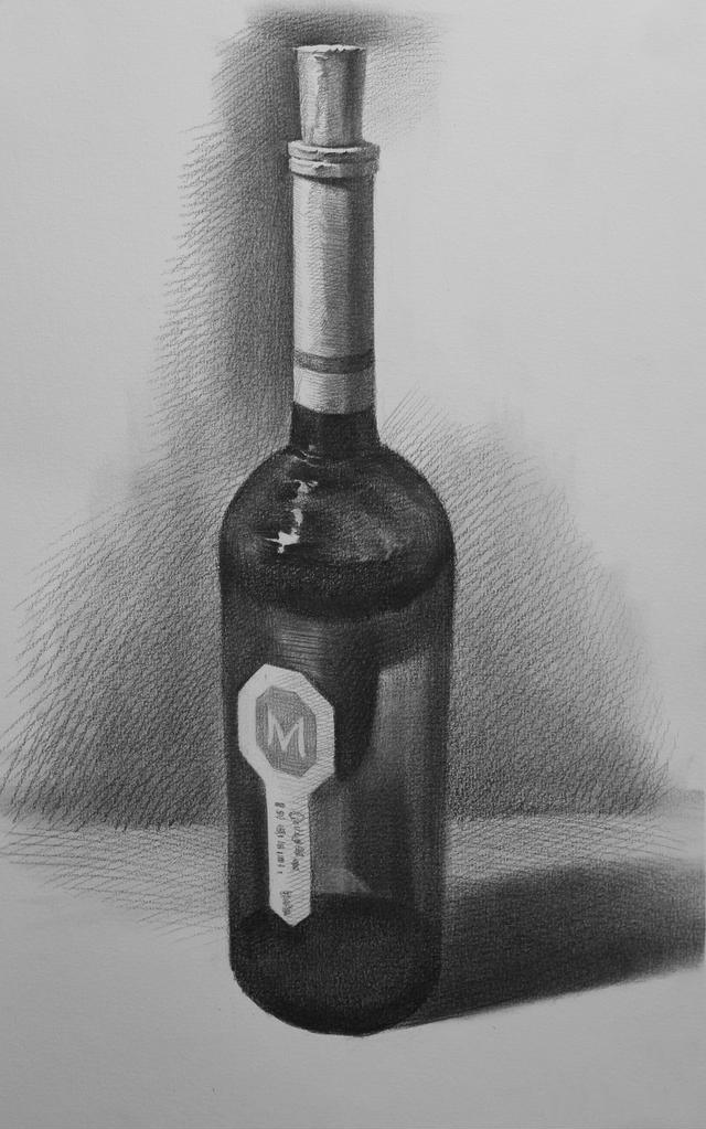 红酒瓶素描画法步骤4