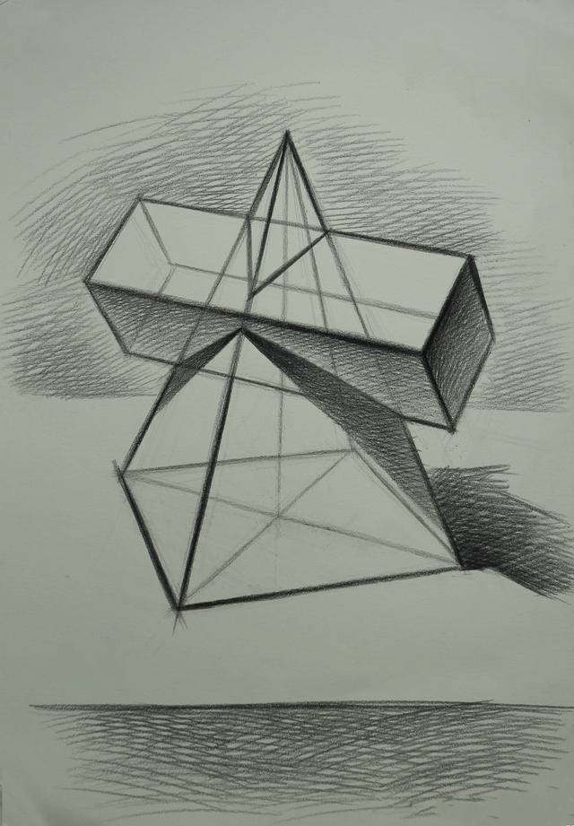 方锥穿插体素描步骤1