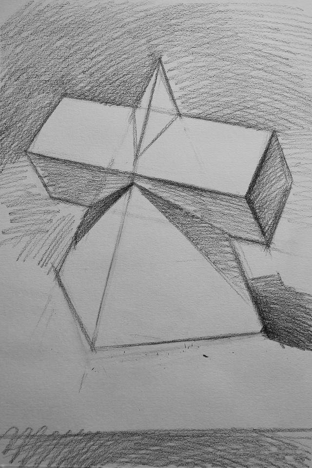 方锥穿插体素描步骤2
