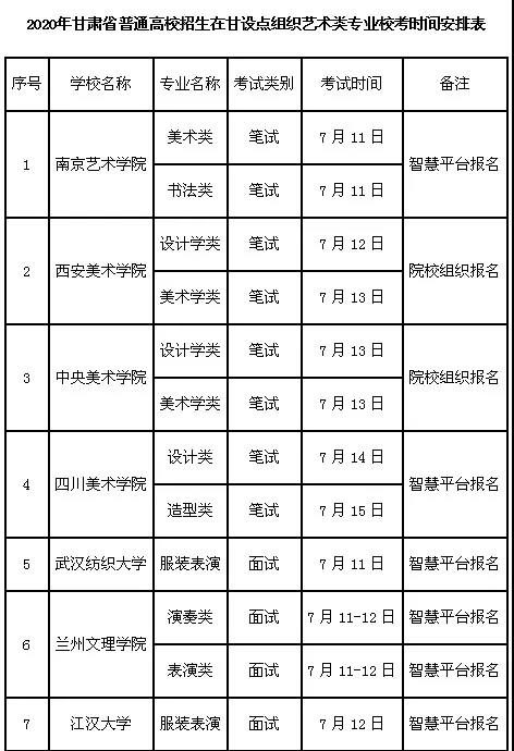 甘肃校考时间安排表